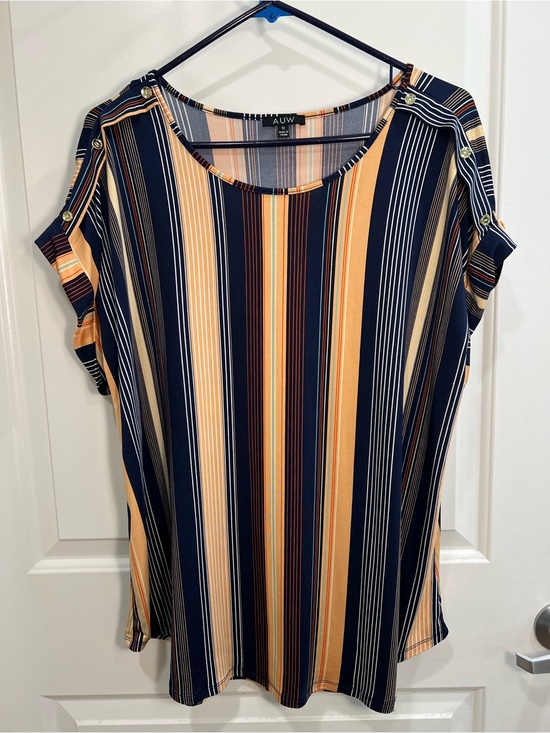AUW Tops - AUW Navy and Peach Striped Women's Top